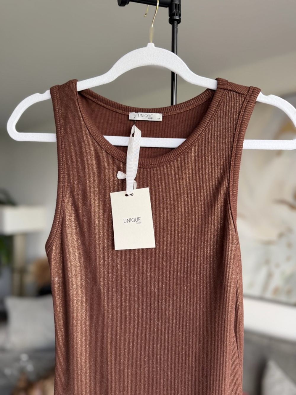 Unique Metallic Brown Ribbed Tank dress